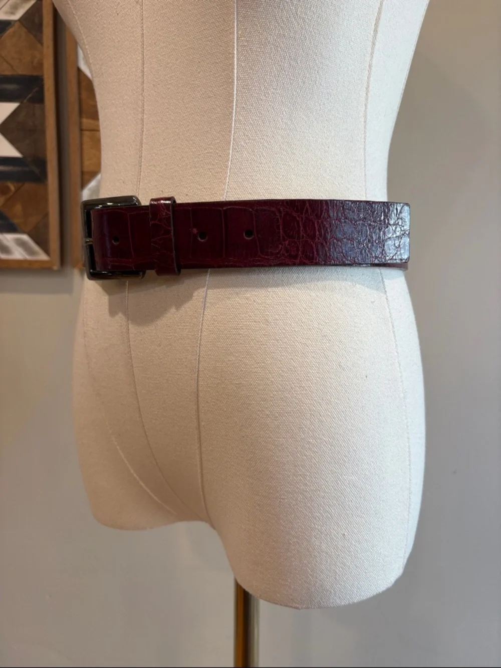 Vintage Ralph Lauren Burgundy Red Genuine American Alligator Leather Belt Medium